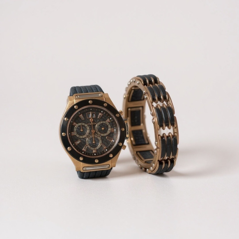 Croton Men's Black & Gold Watch With Matching Bracelet